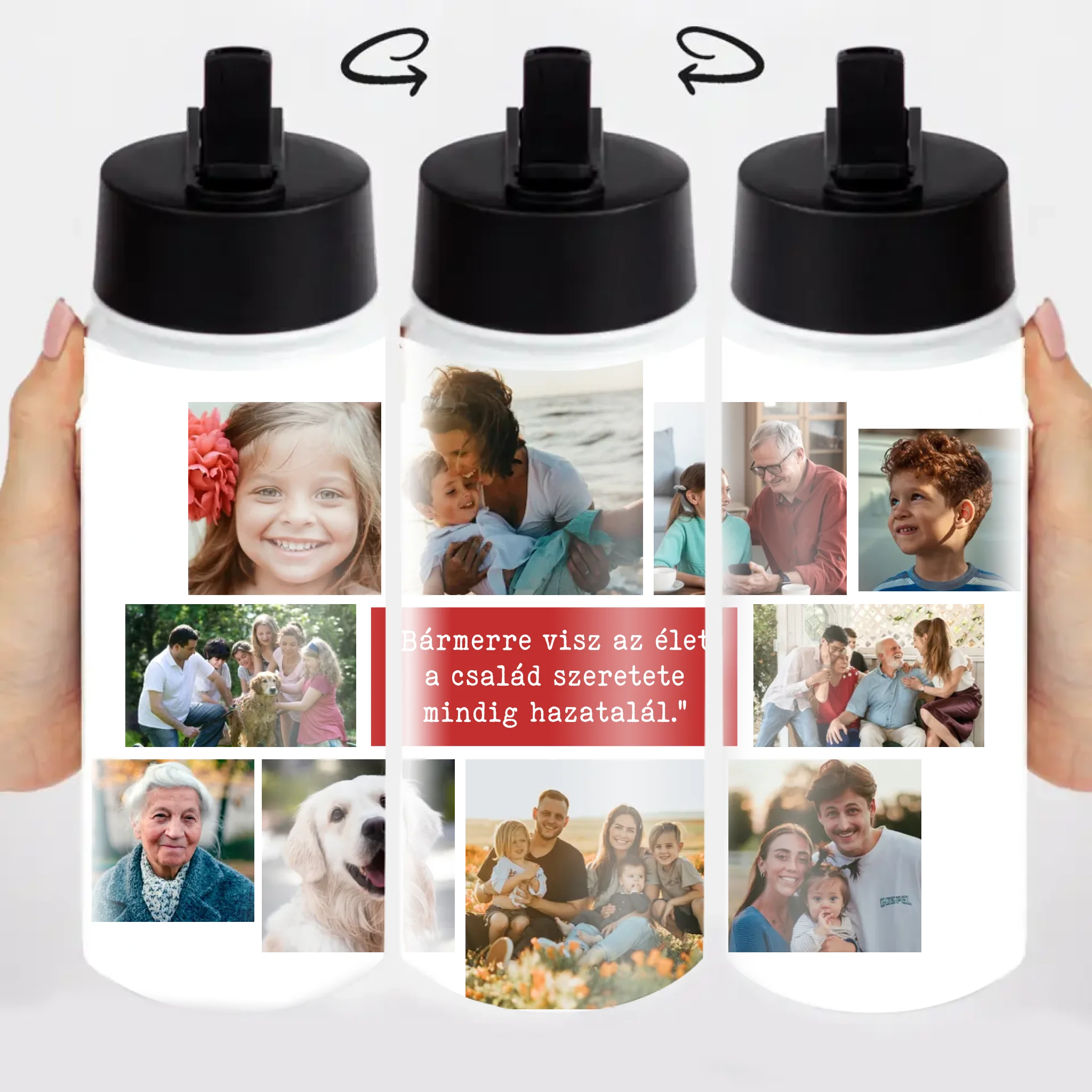 Szívószálas egyedi fényképes kulacs 10 képpel - saját felirattal