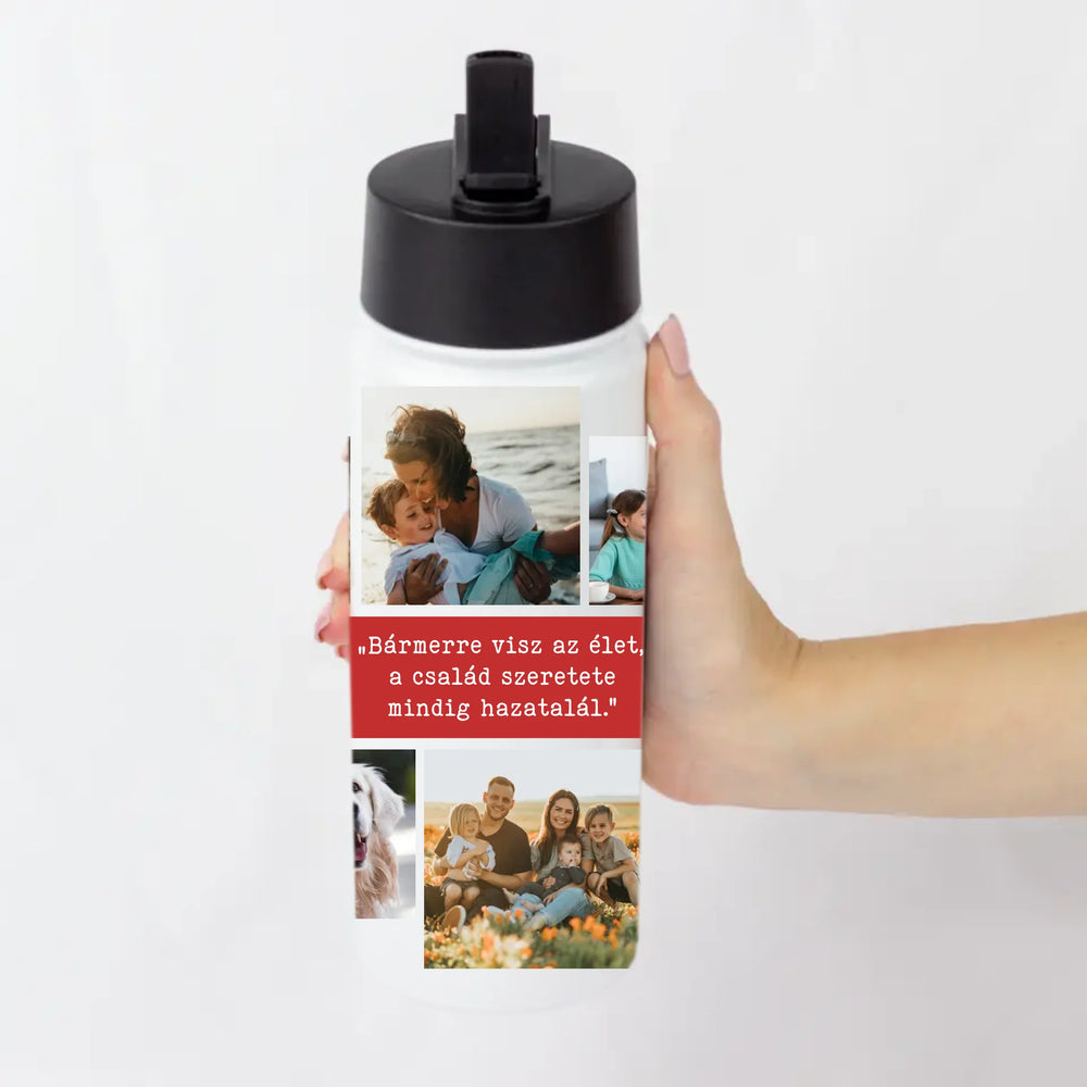 Szívószálas egyedi fényképes kulacs 10 képpel - saját felirattal