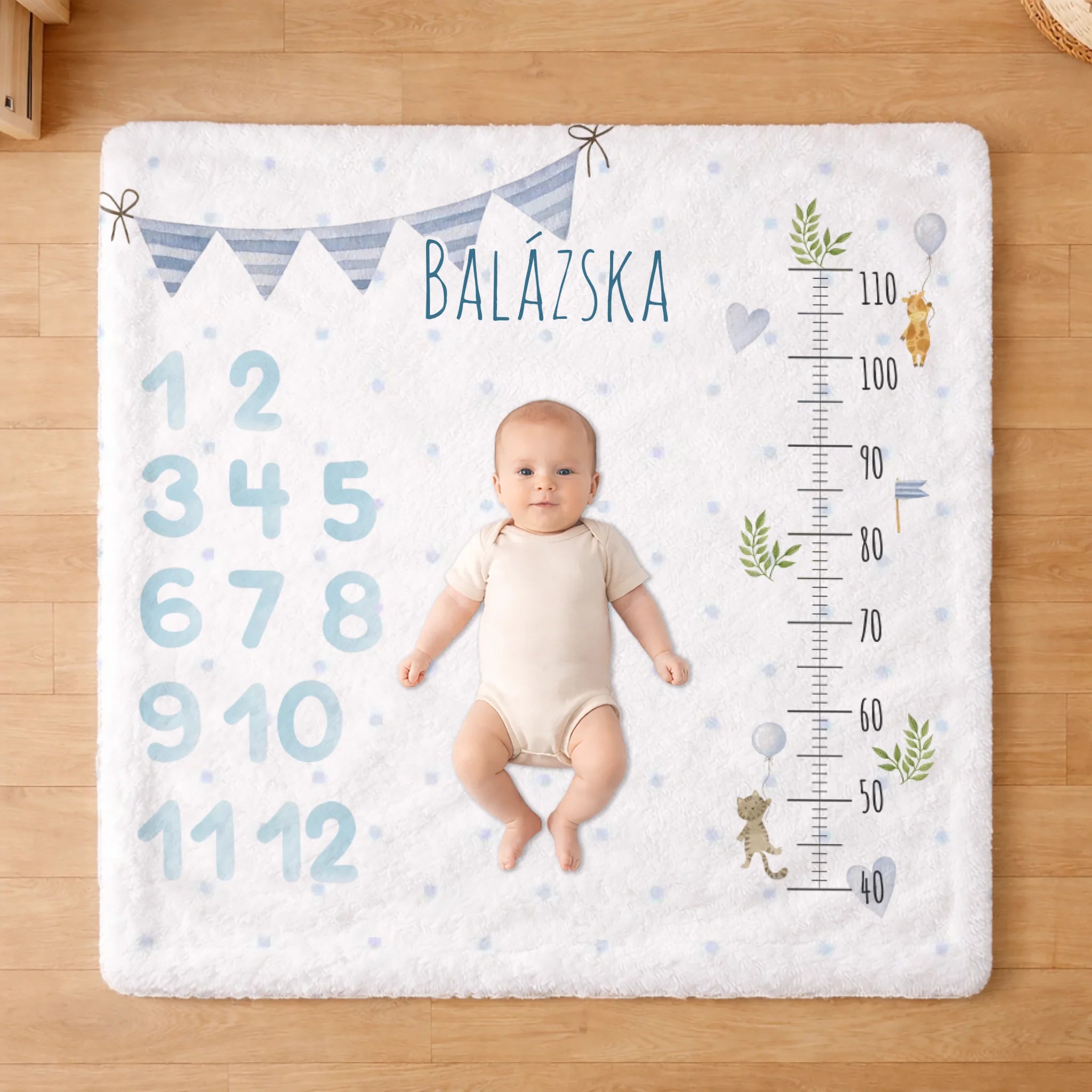 Mérföldkő baba pléd – hónapról hónapra fotózható növekedési takaró fiúknak