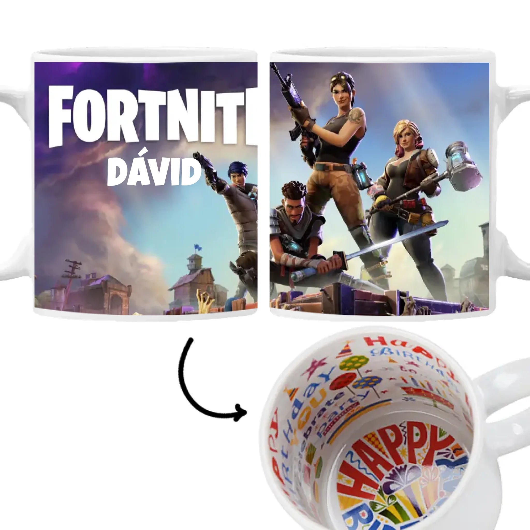 Élőben szerkeszthető szülinapi bögre - Fortnite bögre egyedi névvel