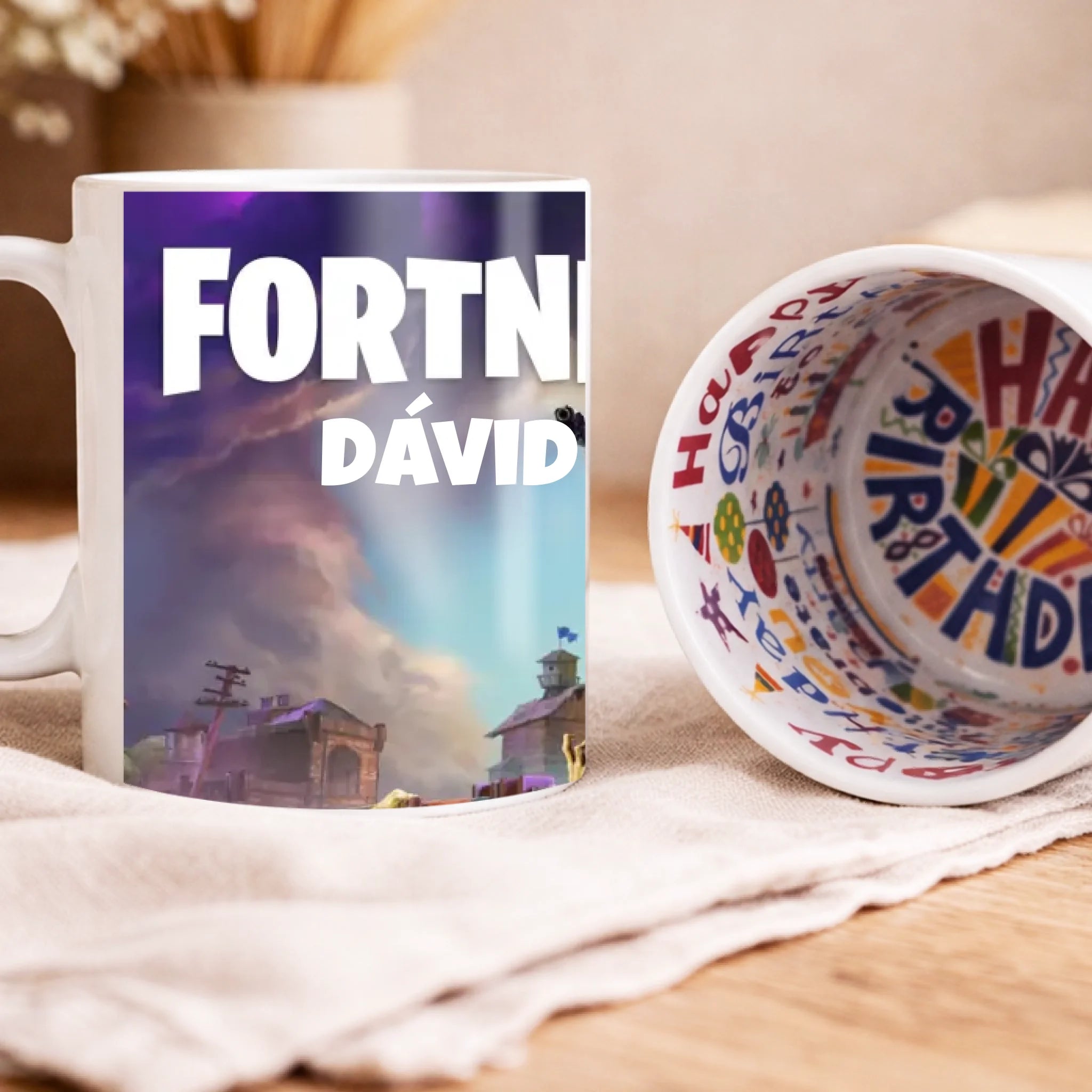 Élőben szerkeszthető szülinapi bögre - Fortnite bögre egyedi névvel
