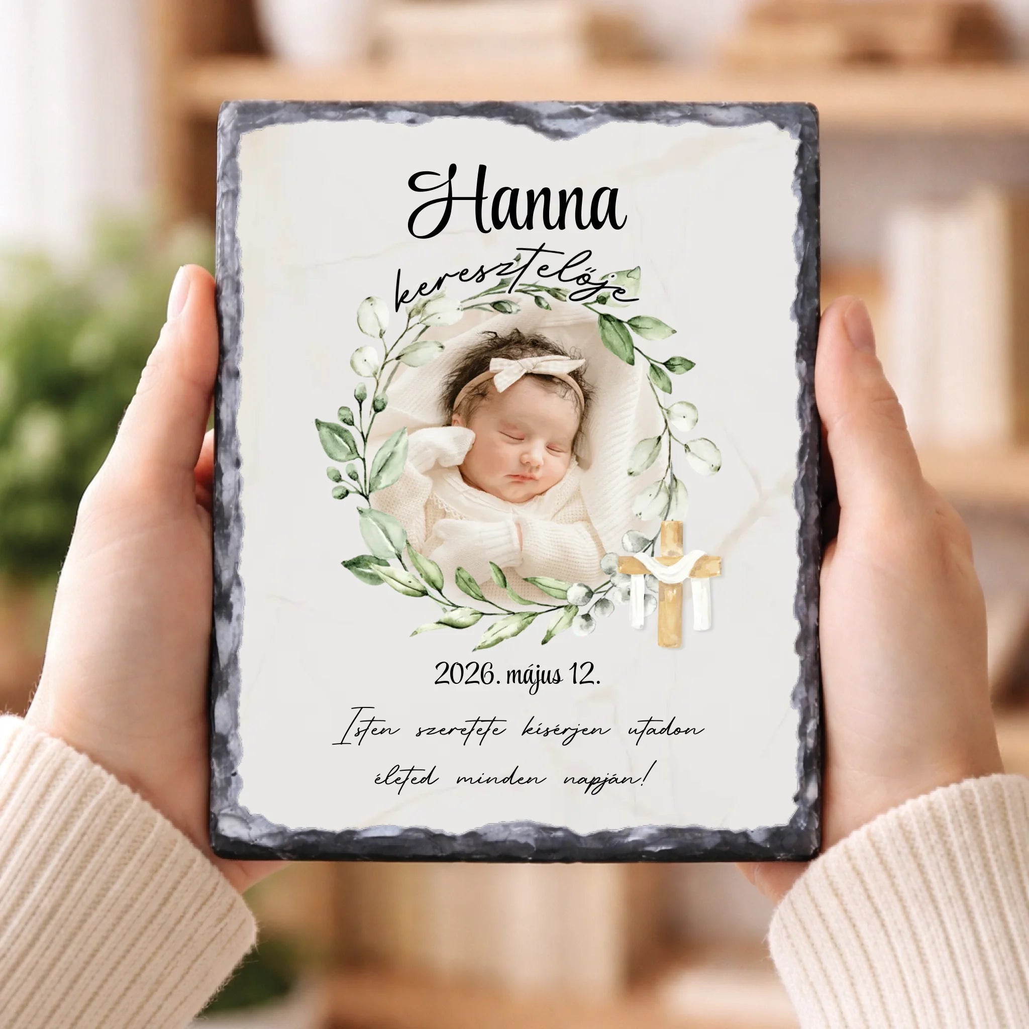 Személyre szabható keresztelői gránitlap - fotóval és névvel