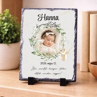 Személyre szabható keresztelői gránitlap - fotóval és névvel