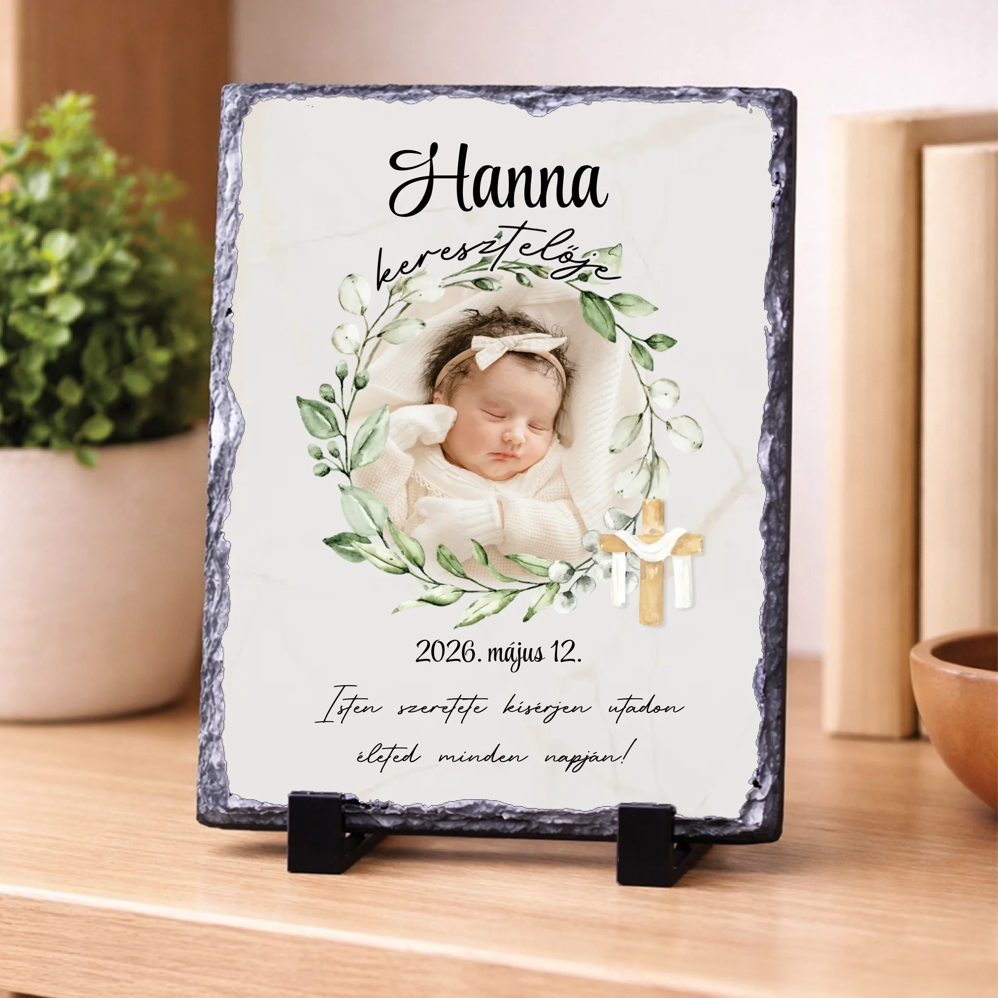 Személyre szabható keresztelői gránitlap - fotóval és névvel