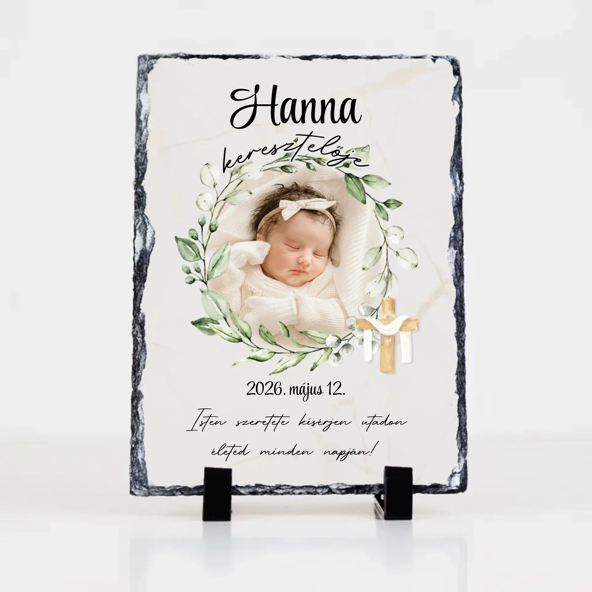 Személyre szabható keresztelői gránitlap - fotóval és névvel
