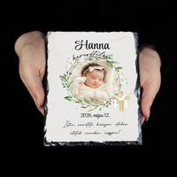 Személyre szabható keresztelői gránitlap - fotóval és névvel