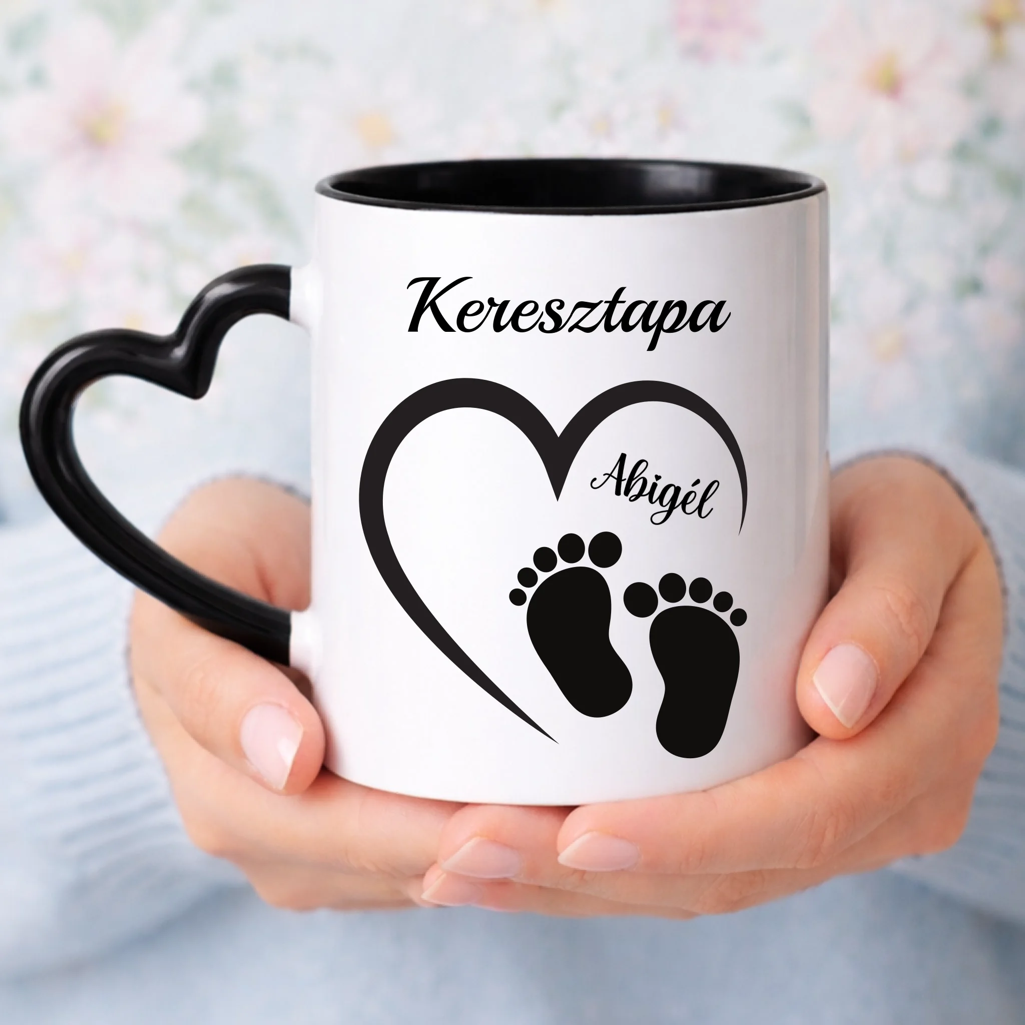 Egyedi bögre Keresztapáknak névvel és szerkeszthető mintával
