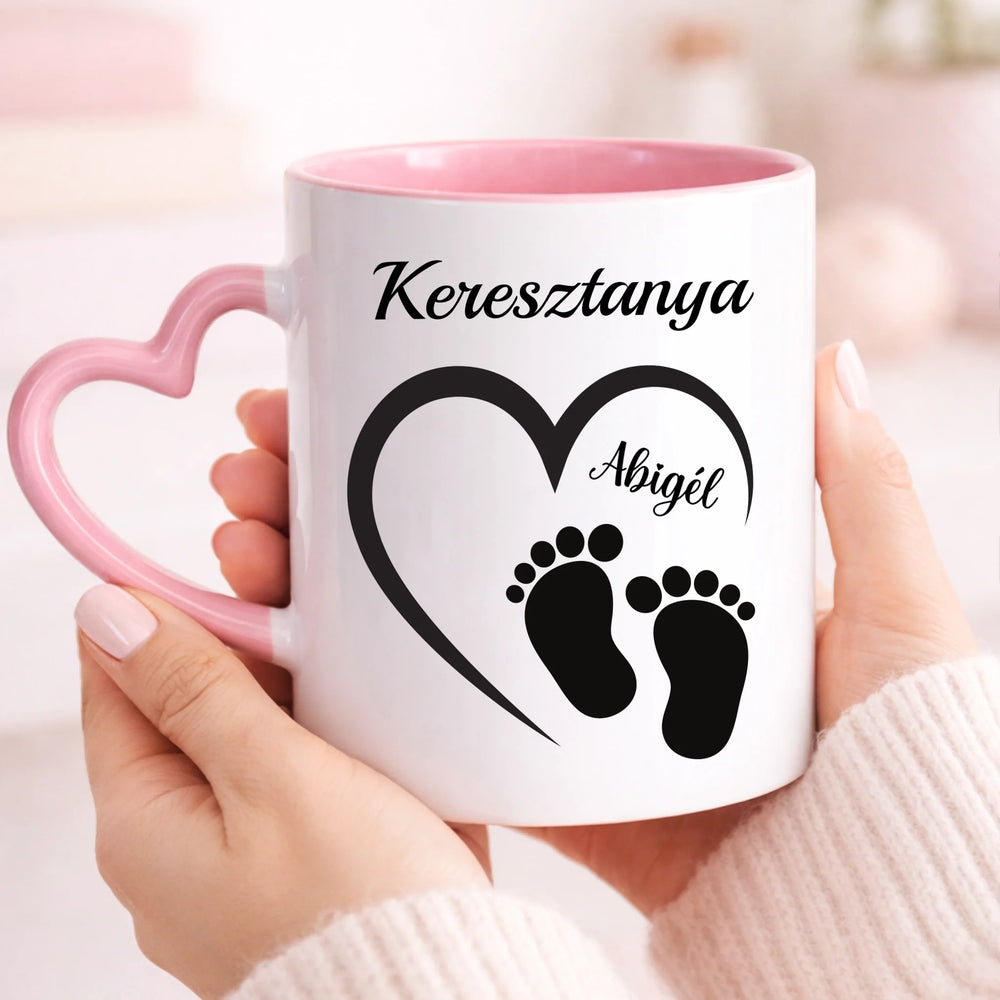 Egyedi bögre Keresztanyáknak névvel és szerkeszthető mintával