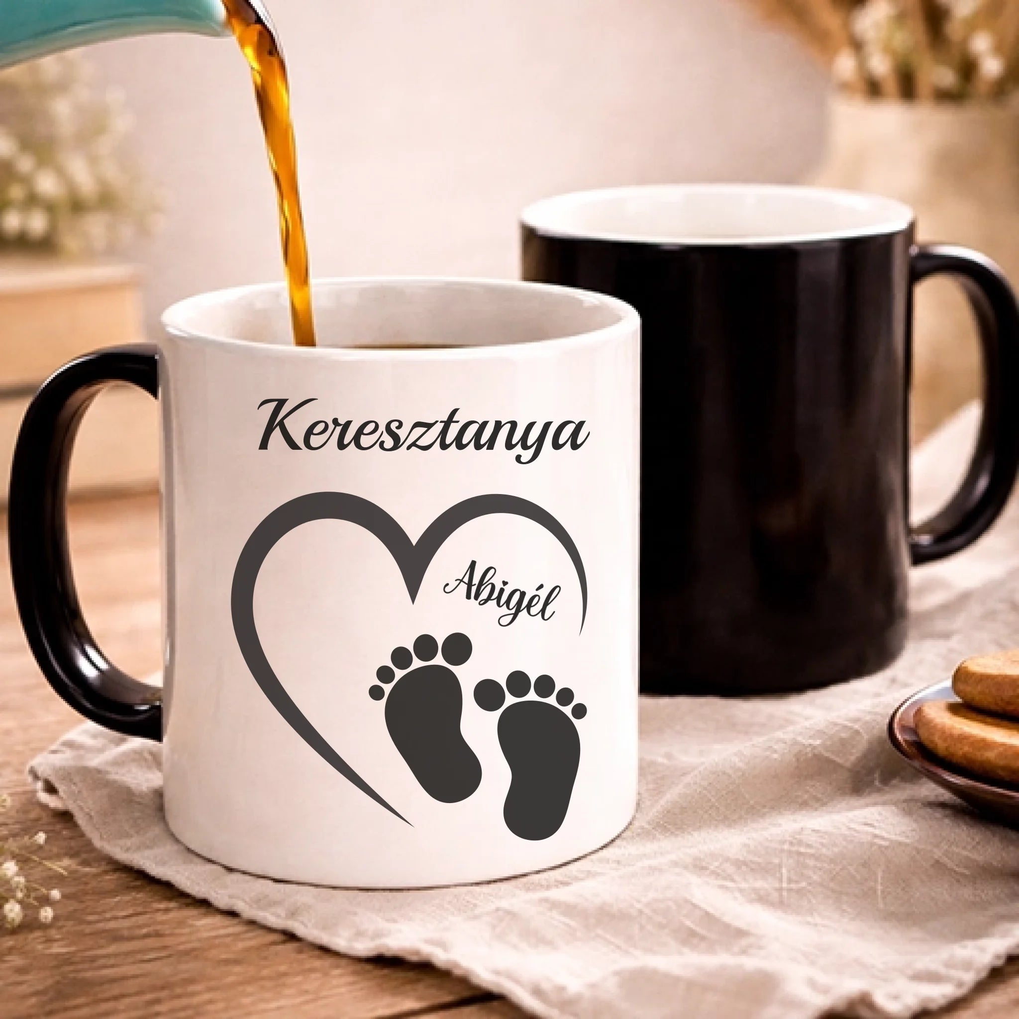 Egyedi bögre Keresztanyáknak névvel és szerkeszthető mintával