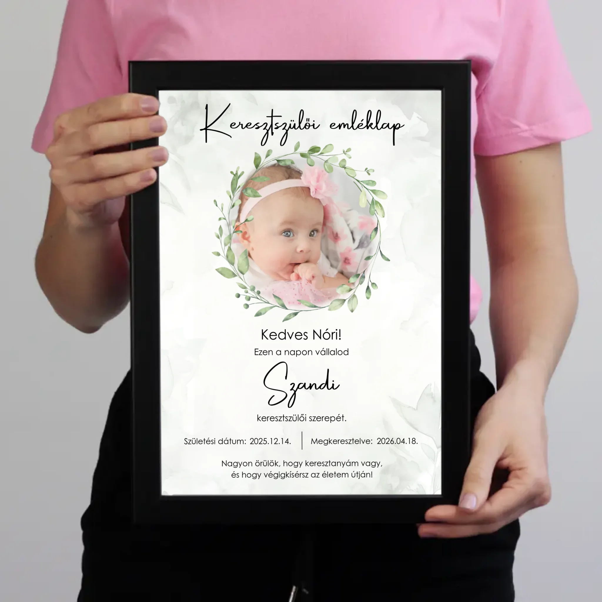 Személyre szabható keresztszülői emléklap fotóval - névre szóló keresztelői ajándék