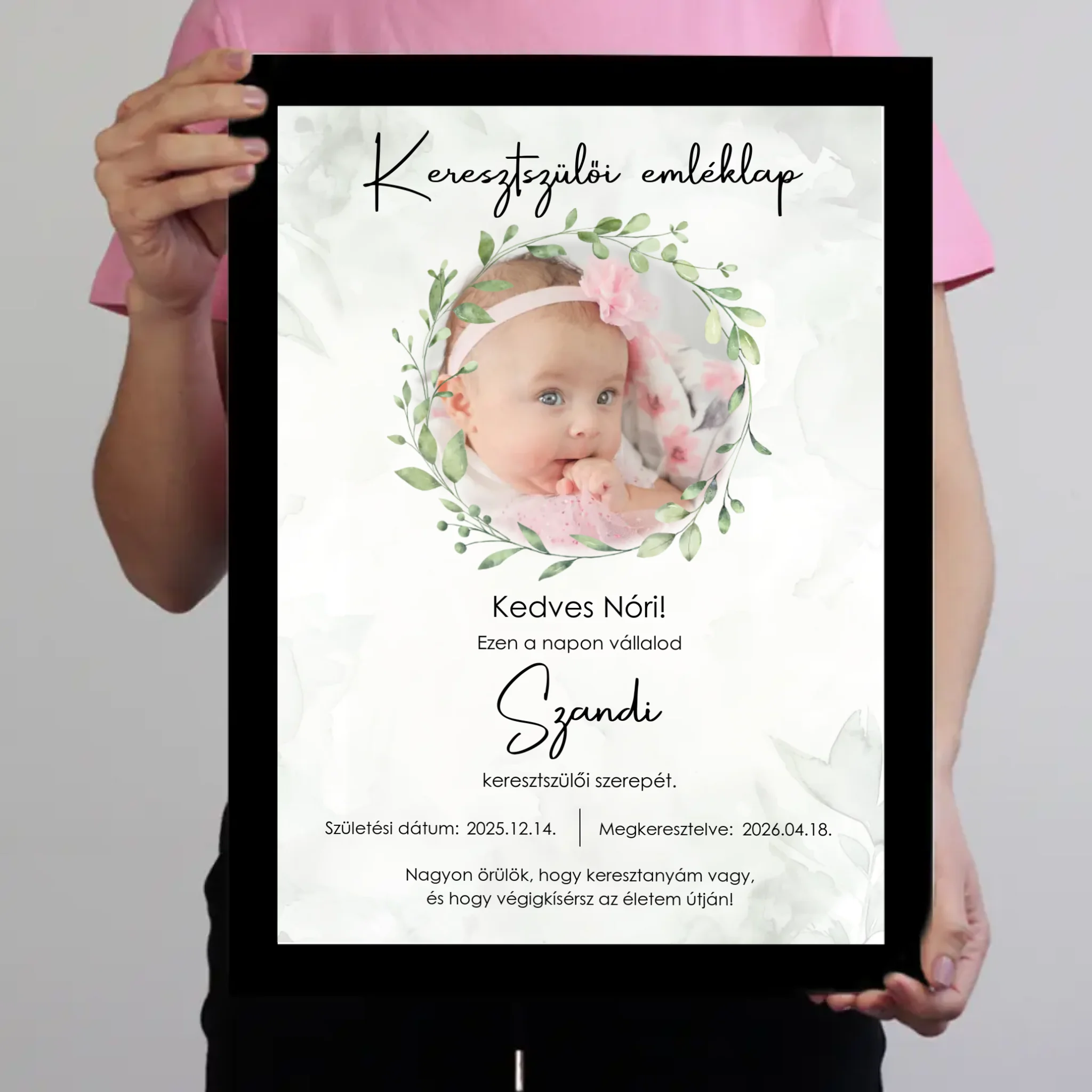 Személyre szabható keresztszülői emléklap fotóval - névre szóló keresztelői ajándék