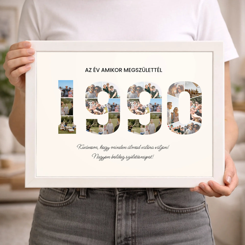 Személyre szabható születésnapi ajándék - egyedi képes évszámos falikép választható évszámmal