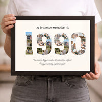 Személyre szabható születésnapi ajándék - egyedi képes évszámos falikép választható évszámmal