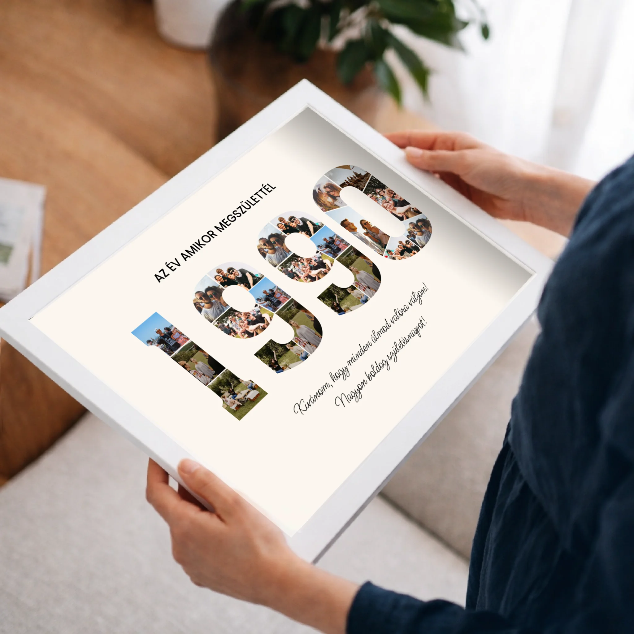 Személyre szabható születésnapi ajándék - egyedi képes évszámos falikép választható évszámmal