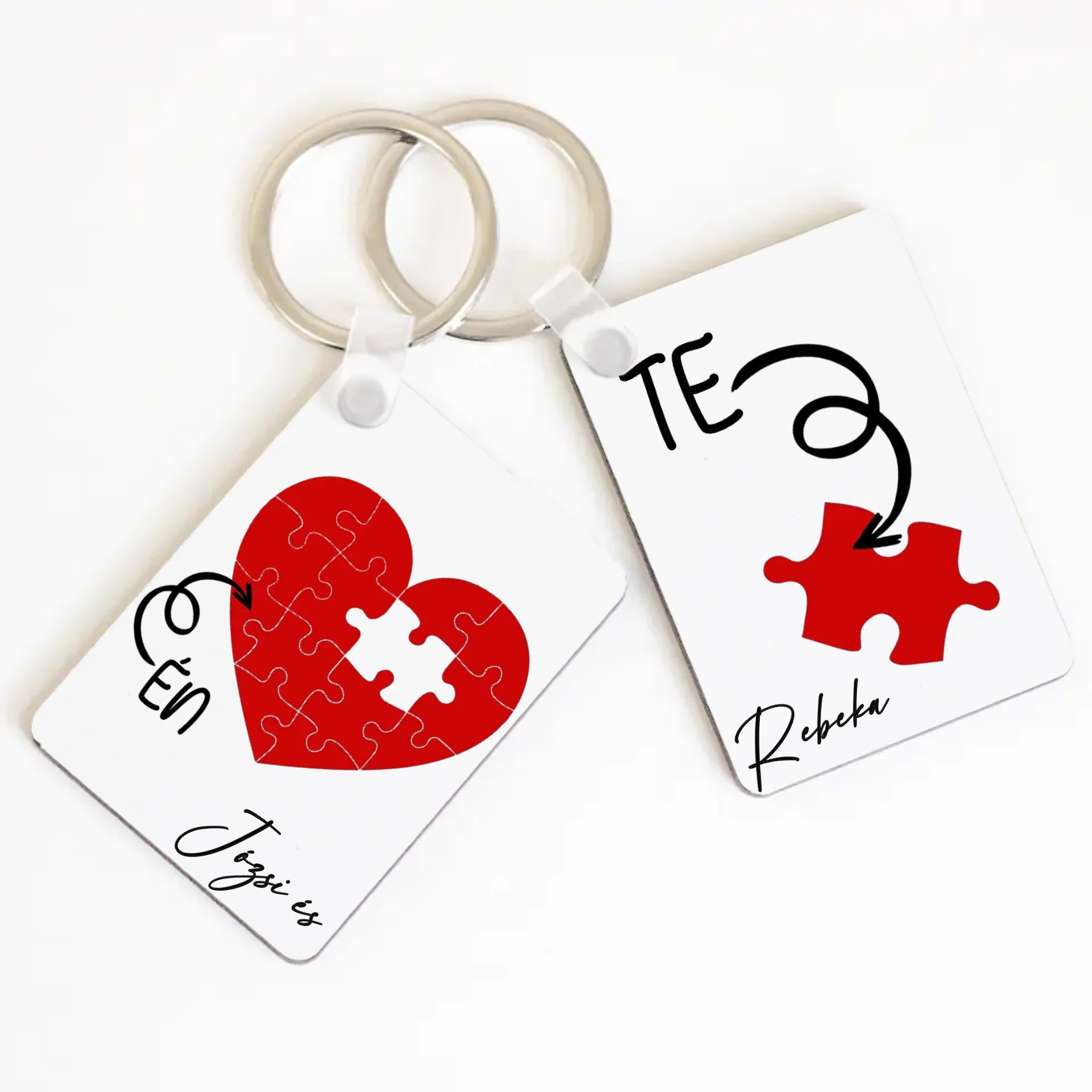 Puzzle love egyedi neves Valentin napi páros kulcstartó szett