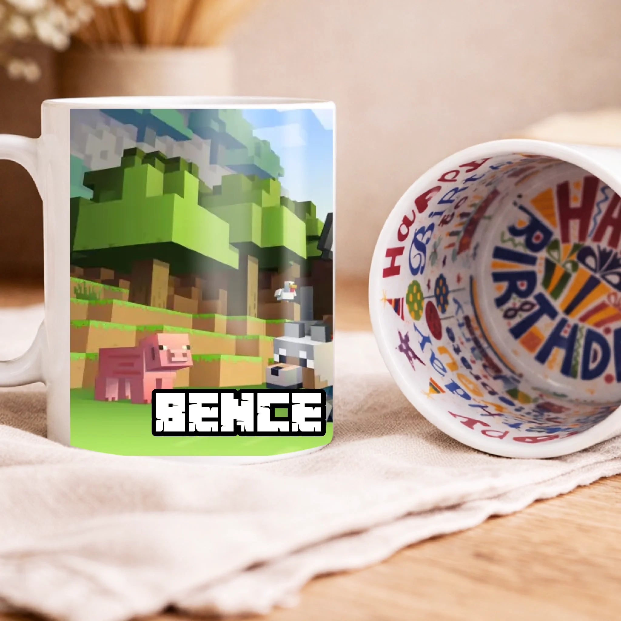 Élőben szerkeszthető szülinapi bögre - Minecraft bögre egyedi névvel