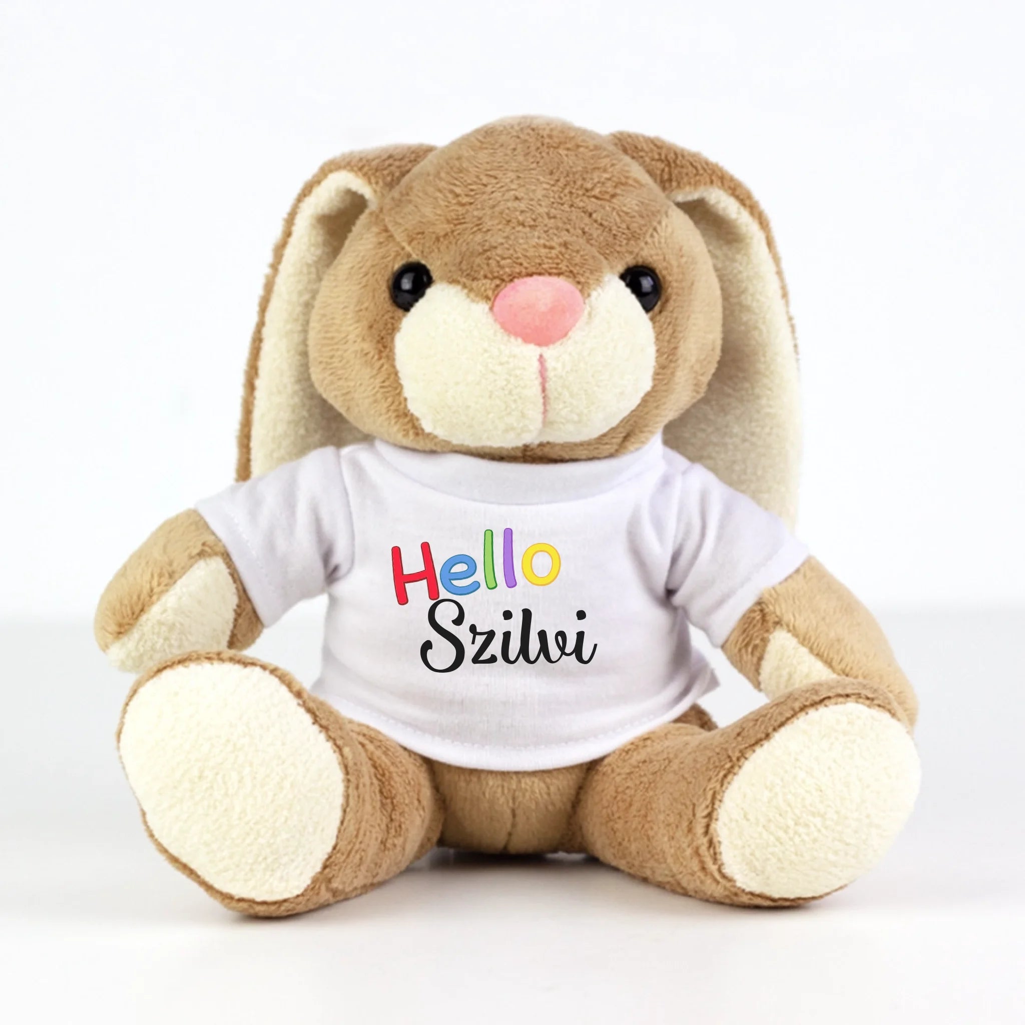 Plüss nyuszi Hello feliratos pólóban