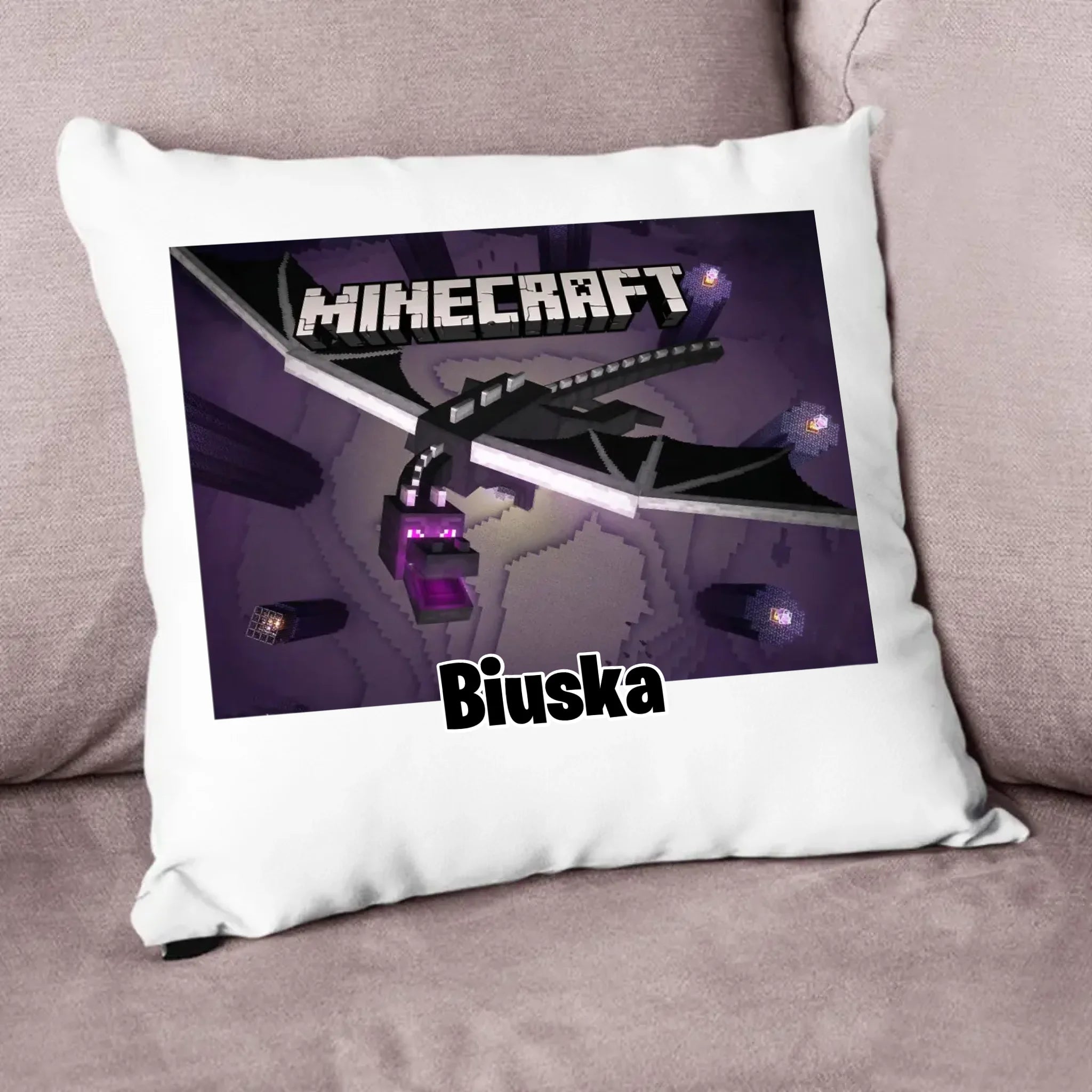 Egyedi neves Minecraft párna – Ender Dragon mintával