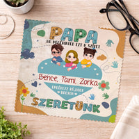 Egyedi karakteres szemüvegtörlő kendő papáknak akár 6 unokával
