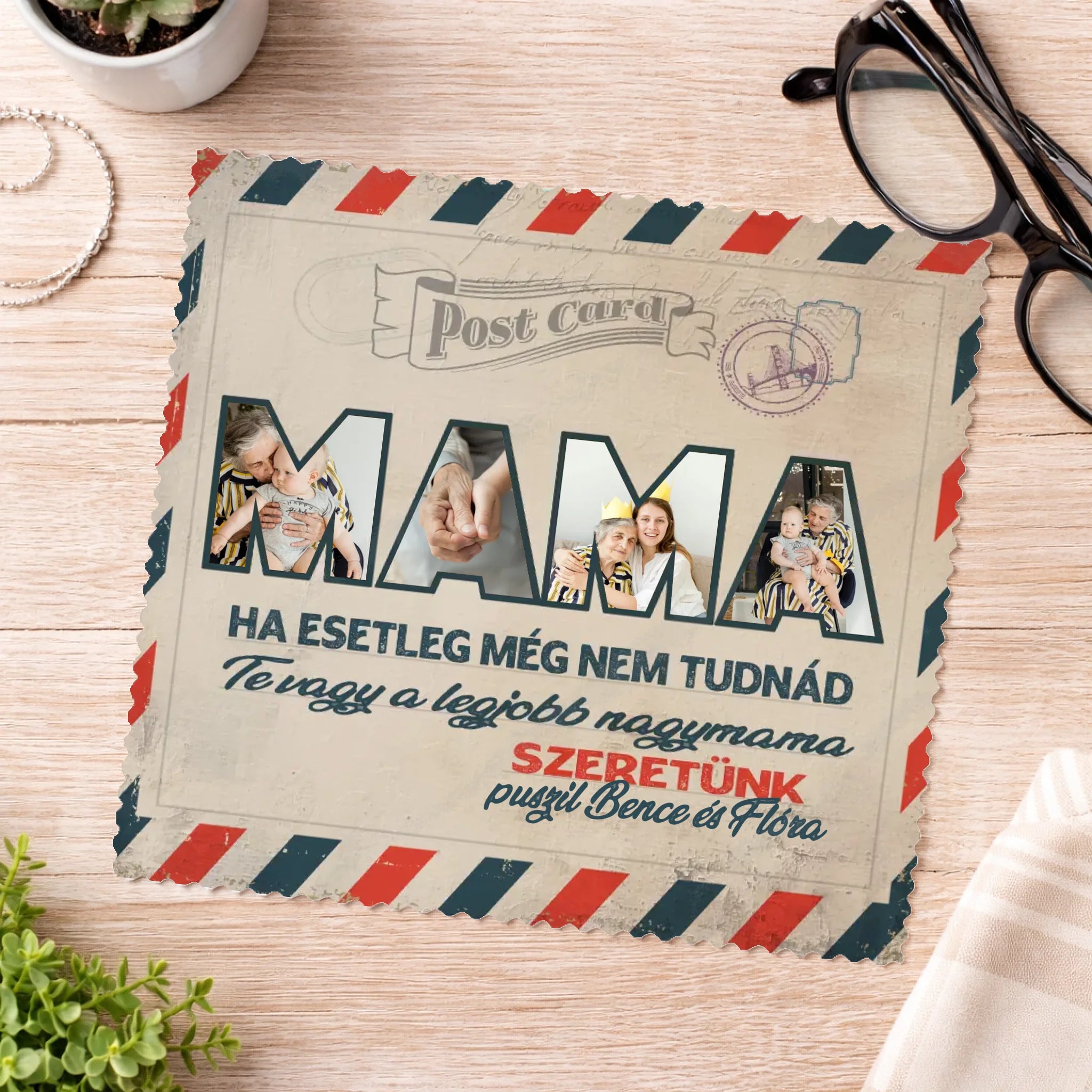 	 Ta vagy a legjobb nagymama egyedi szemüvegtörlő kendő mamáknak saját képpel és névvel