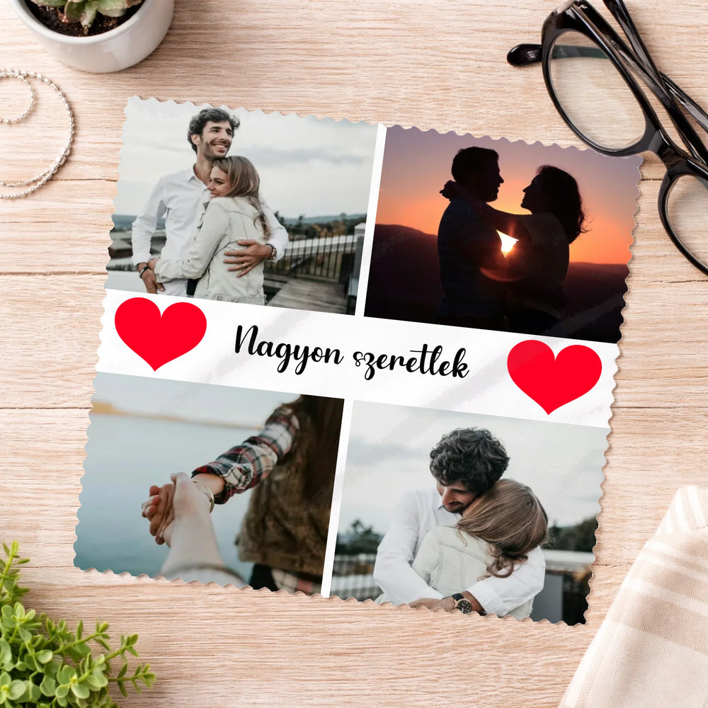 Egyedi 4 képes szíves szemüvegtörlő kendő