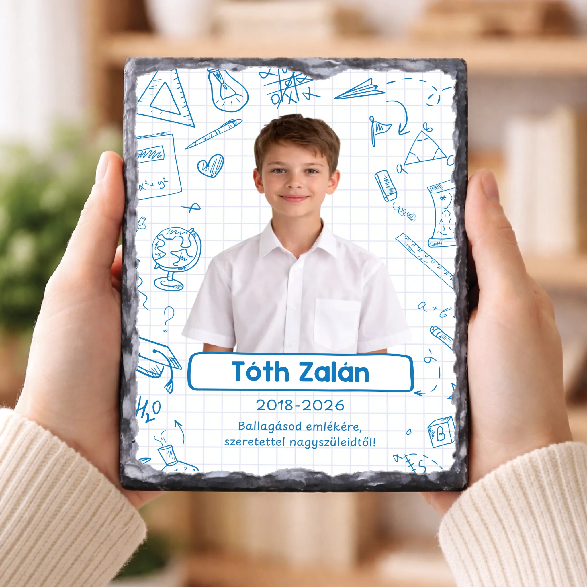 Egyedi fényképes gránitlap ballagásra - névvel és felirattal