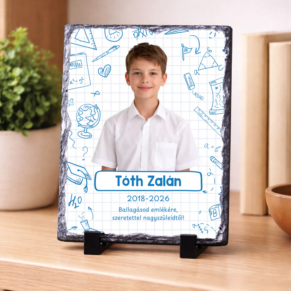 Egyedi fényképes gránitlap ballagásra - névvel és felirattal