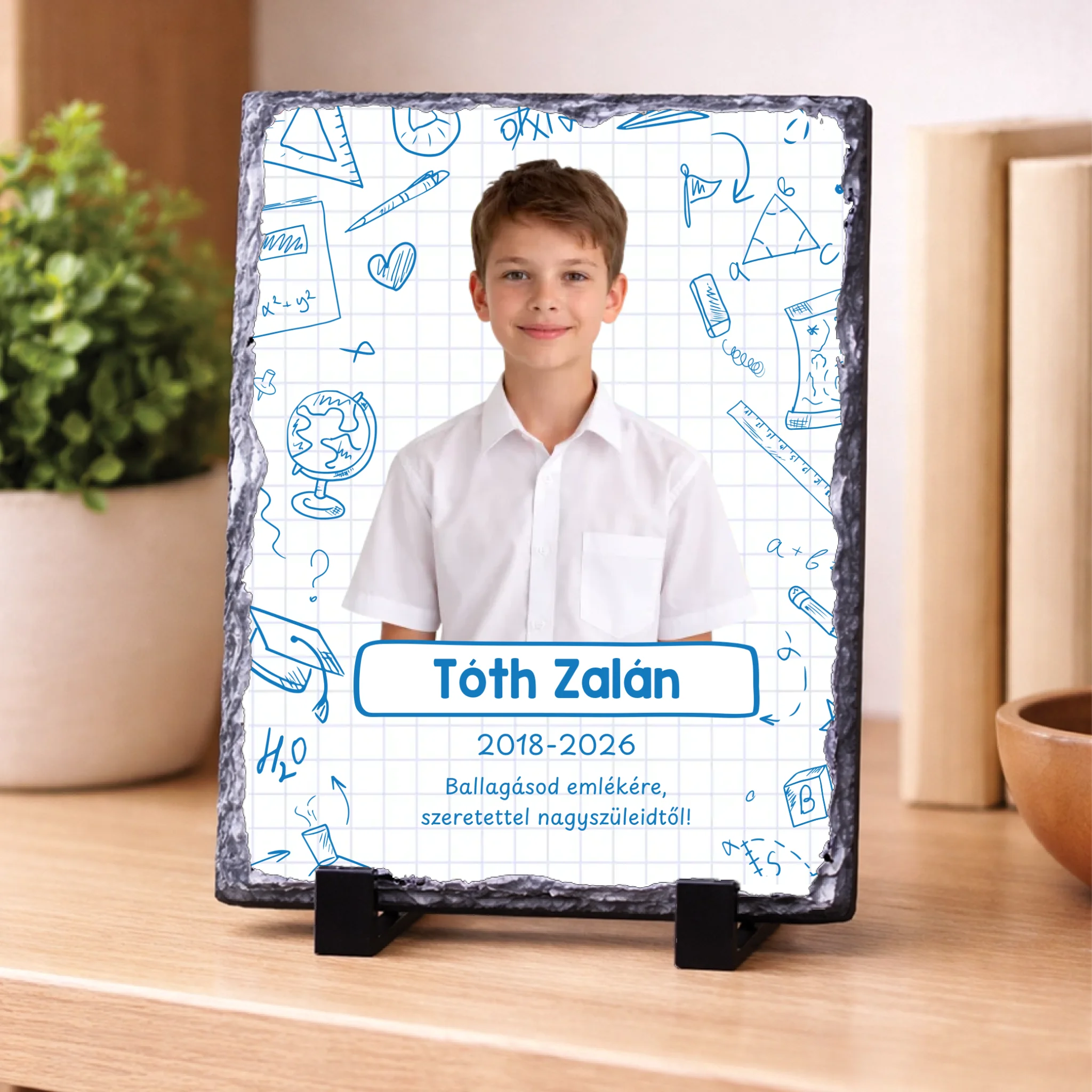 Egyedi fényképes gránitlap ballagásra - névvel és felirattal