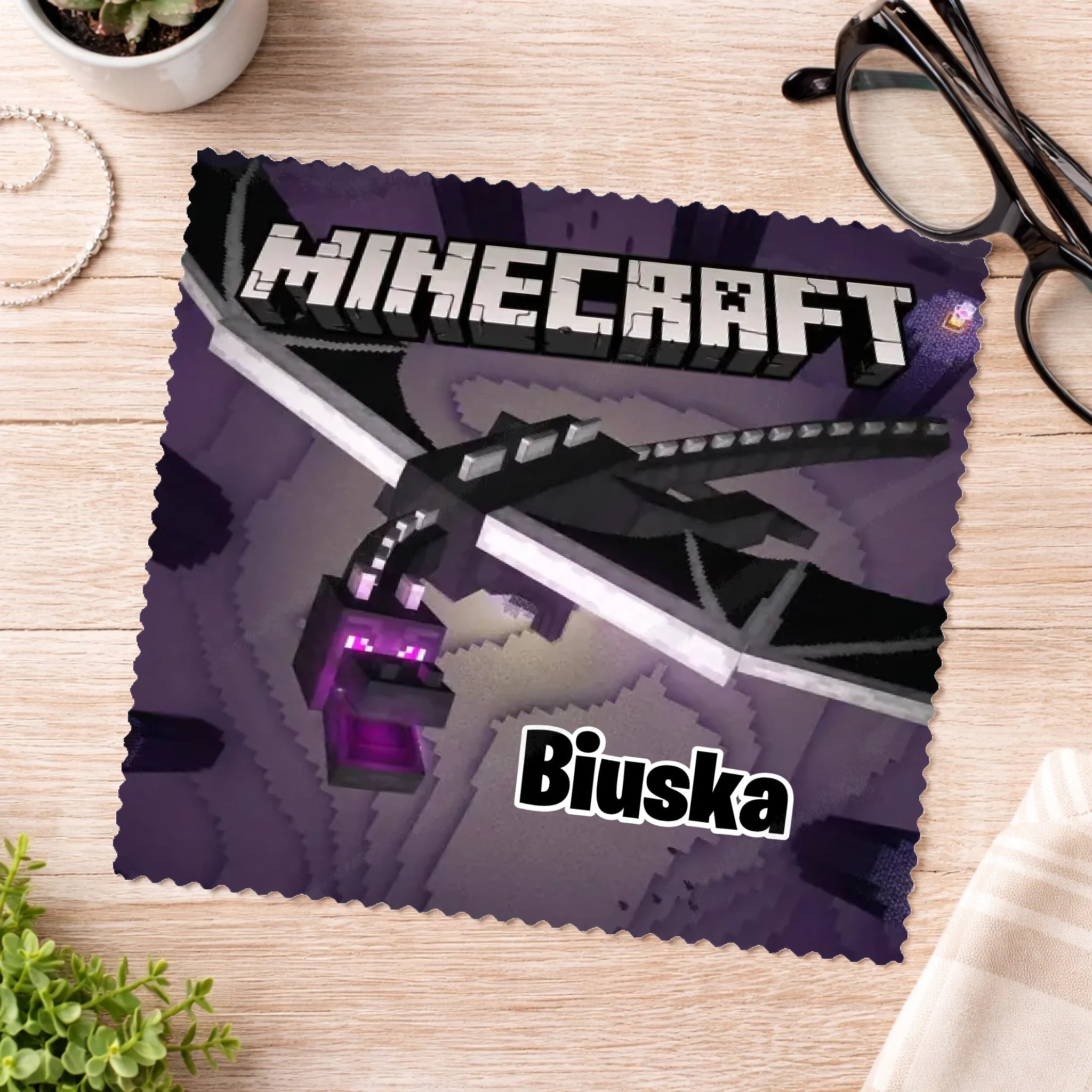 Névre szóló Mindecraft szemüvegtörlő kendő Ender dragon mintával