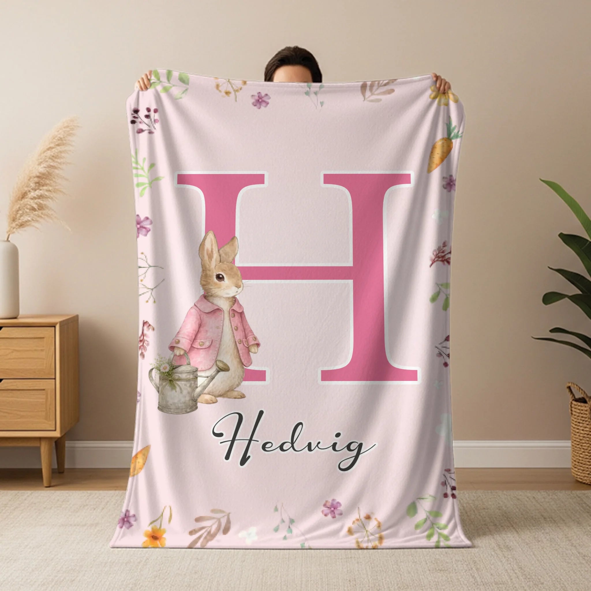 Személyre szabható húsvéti nyuszis pléd - névvel és választható mintával