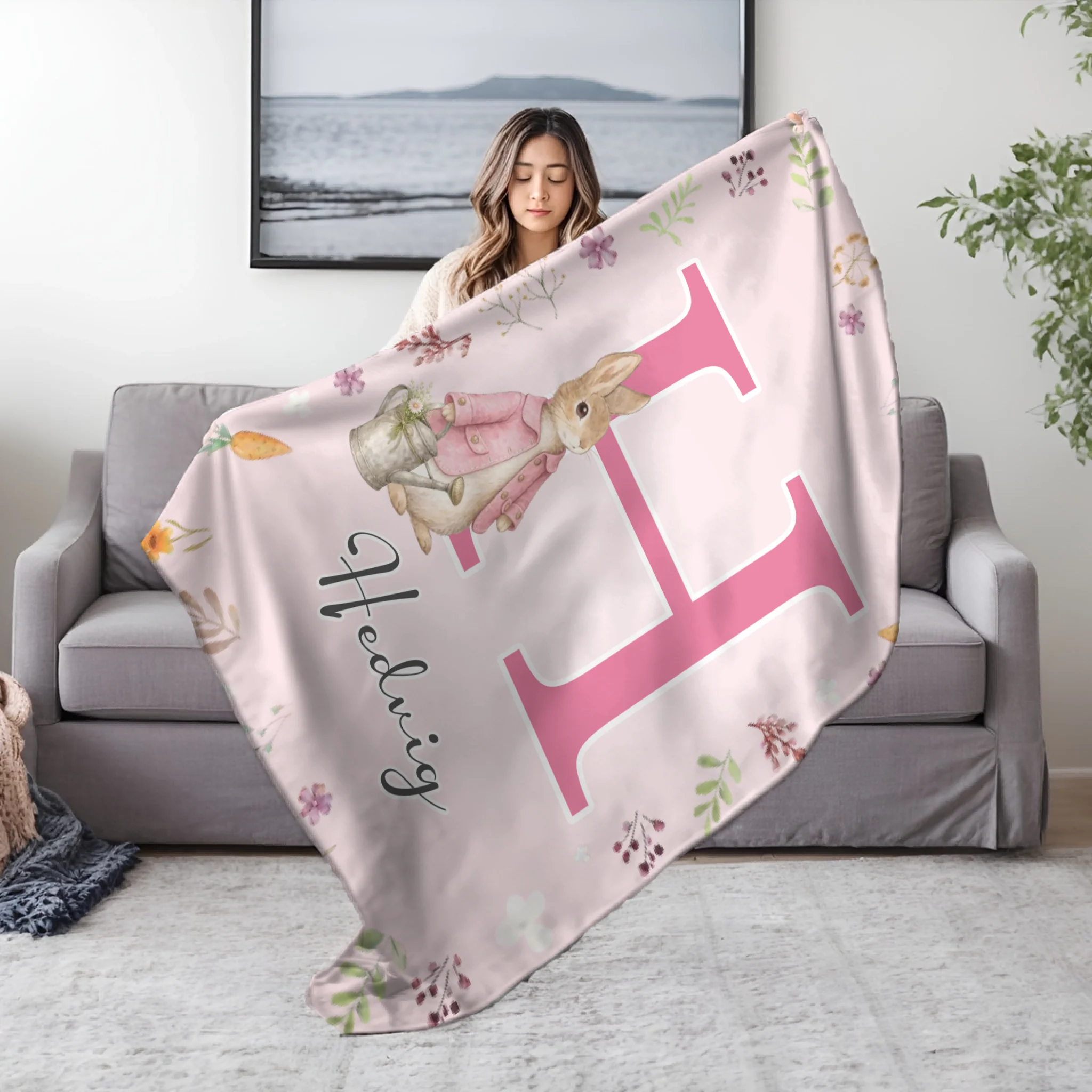 Személyre szabható húsvéti nyuszis pléd - névvel és választható mintával