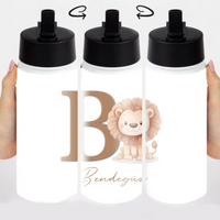 Névre szóló szívószálas kulacs állatos mintával és kezdőbetűvel - egyedi ajándék gyerekeknek
