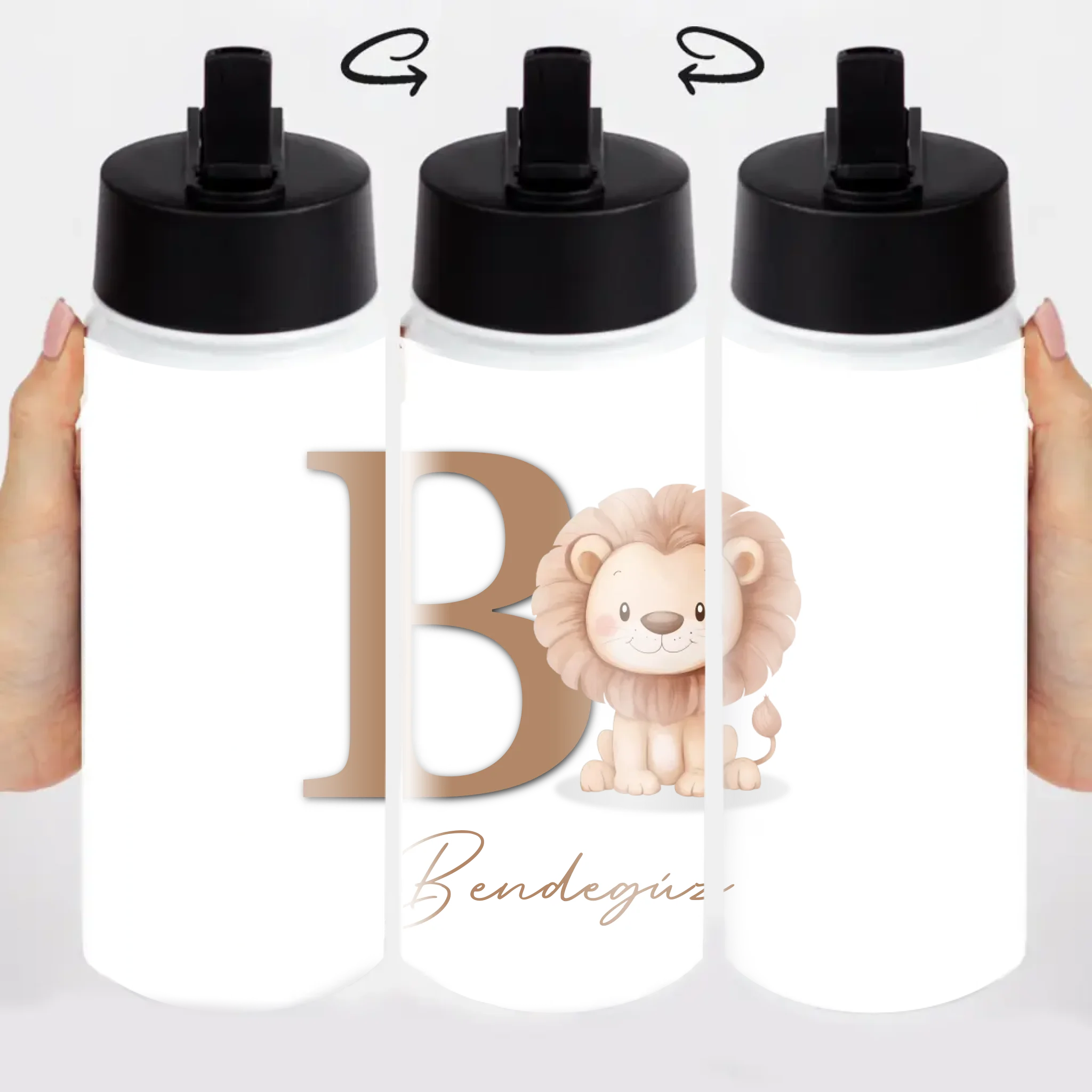 Névre szóló szívószálas kulacs állatos mintával és kezdőbetűvel - egyedi ajándék gyerekeknek
