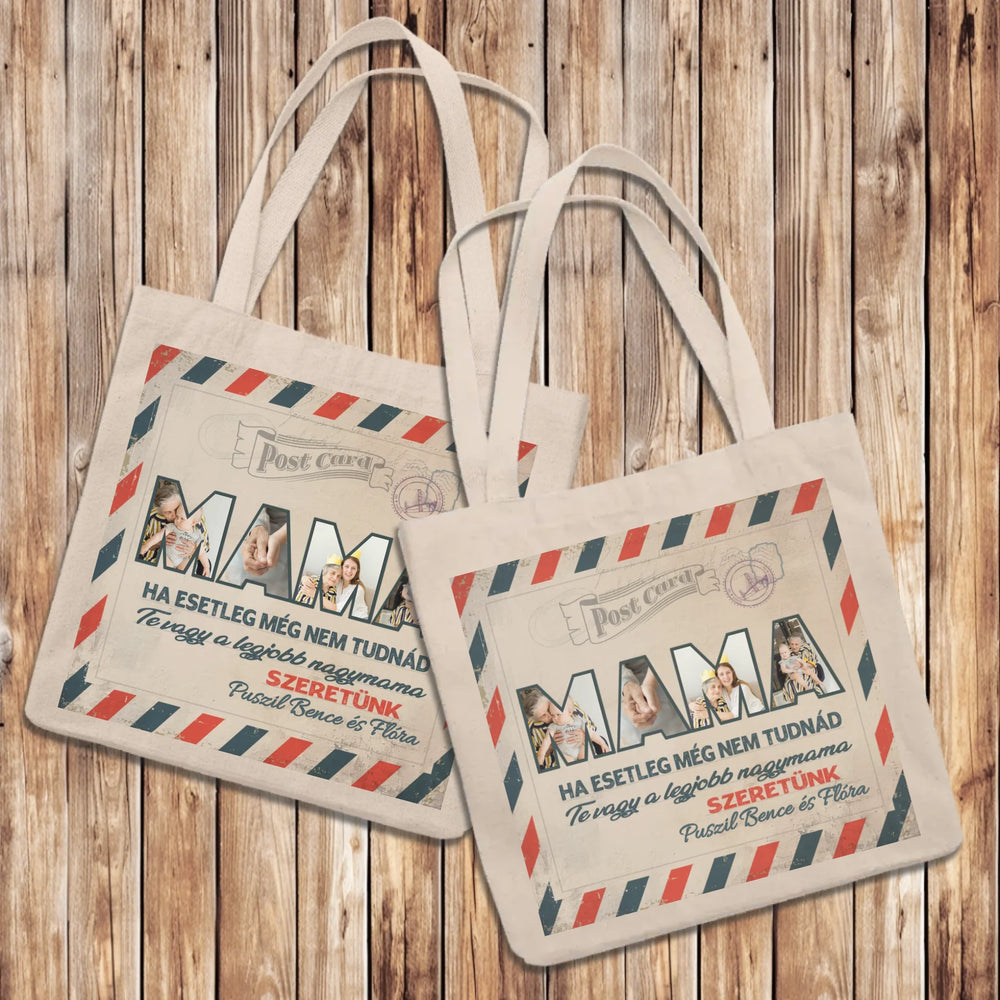 Fényképes ajándék nagymamáknak-kétoldalas vászontáska