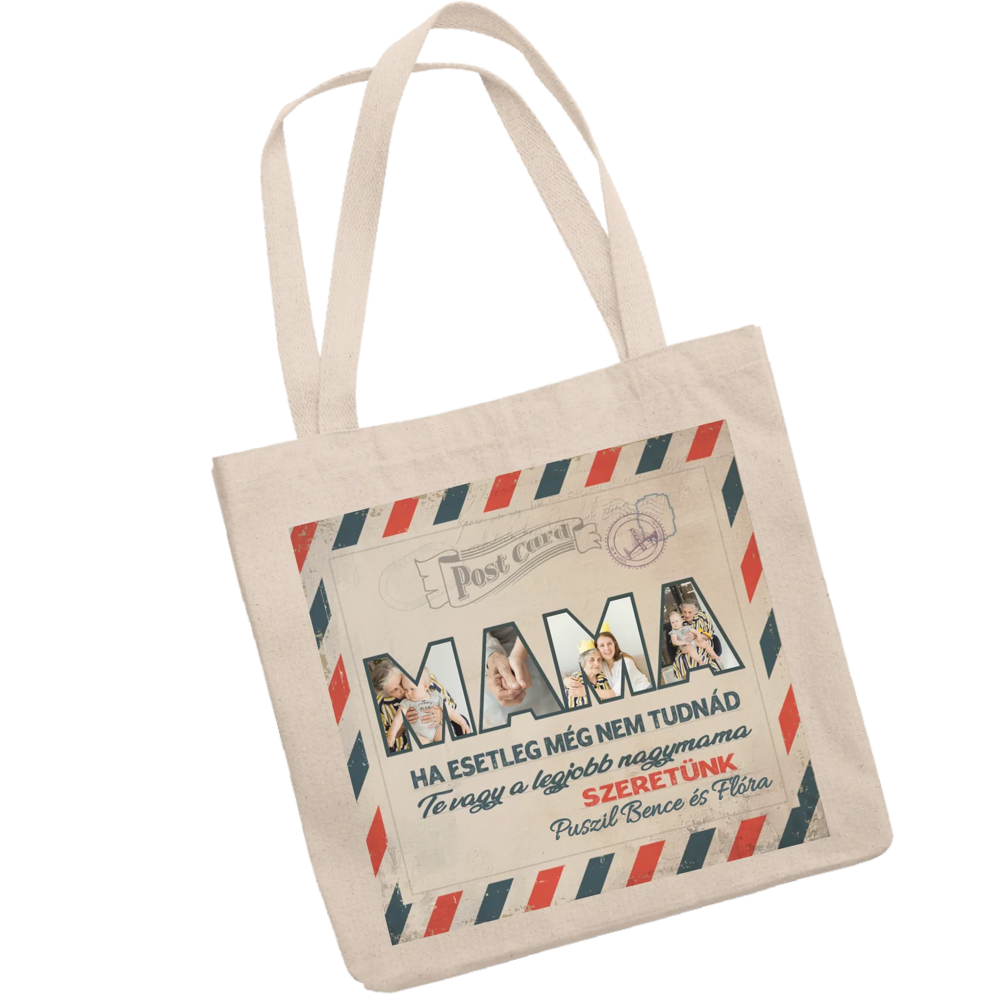 Fényképes ajándék nagymamáknak-kétoldalas vászontáska