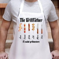Grillfather fehér kötény - egyedi ajándék apáknak, akár 6 gyereknévvel
