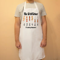 Grillfather fehér kötény - egyedi ajándék apáknak, akár 6 gyereknévvel