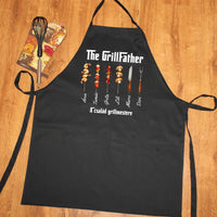 Grillfather fekete kötény - egyedi ajándék apáknak, akár 6 gyereknévvel