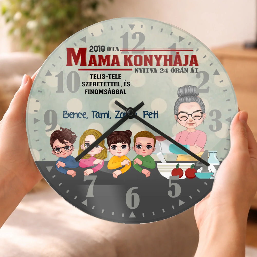 Mama konyhája falióra- személyre szabható ajándék nagymamáknak unokákkal