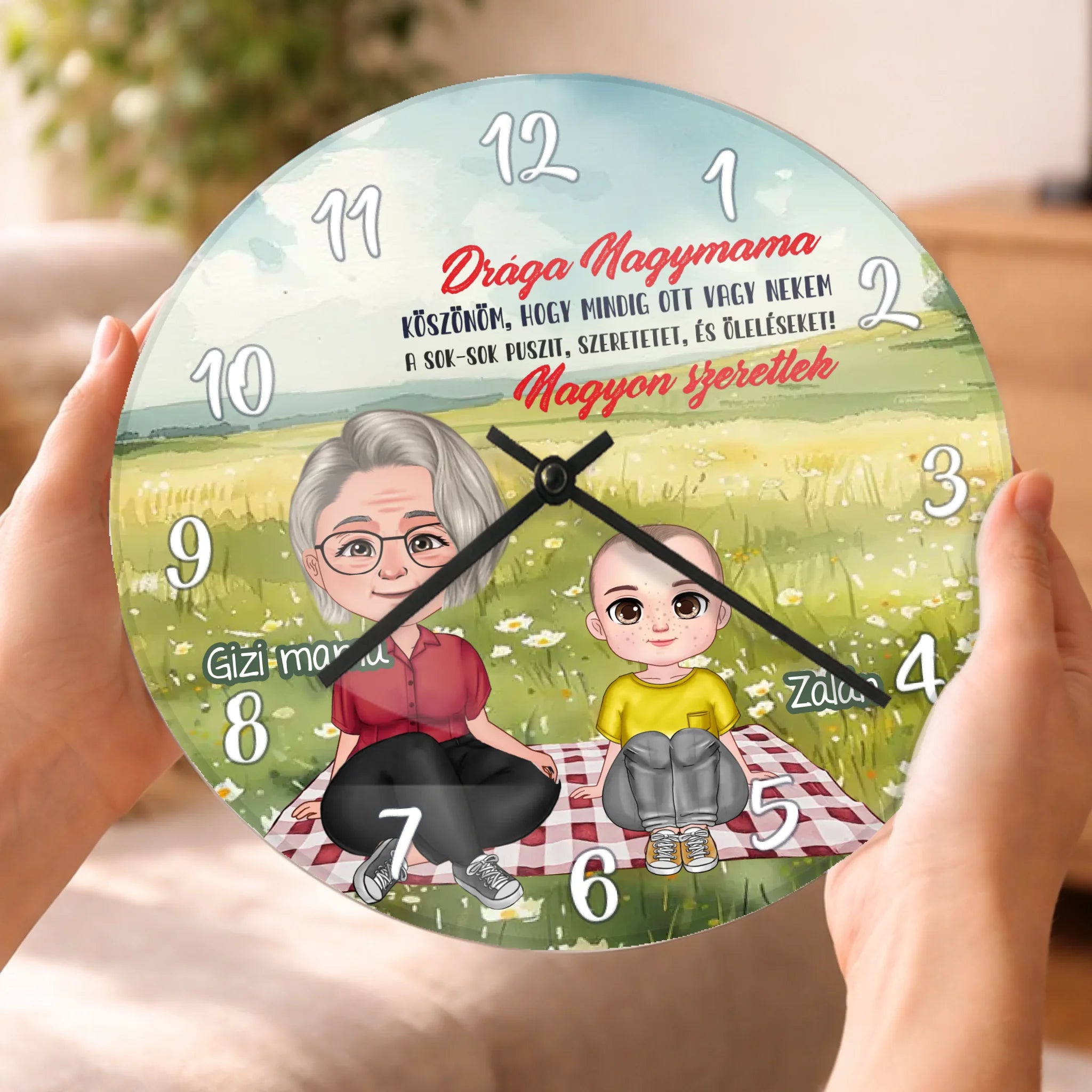 Drága Nagymama egyedi falióra- személyre szabható ajándék nagymamáknak unokákkal