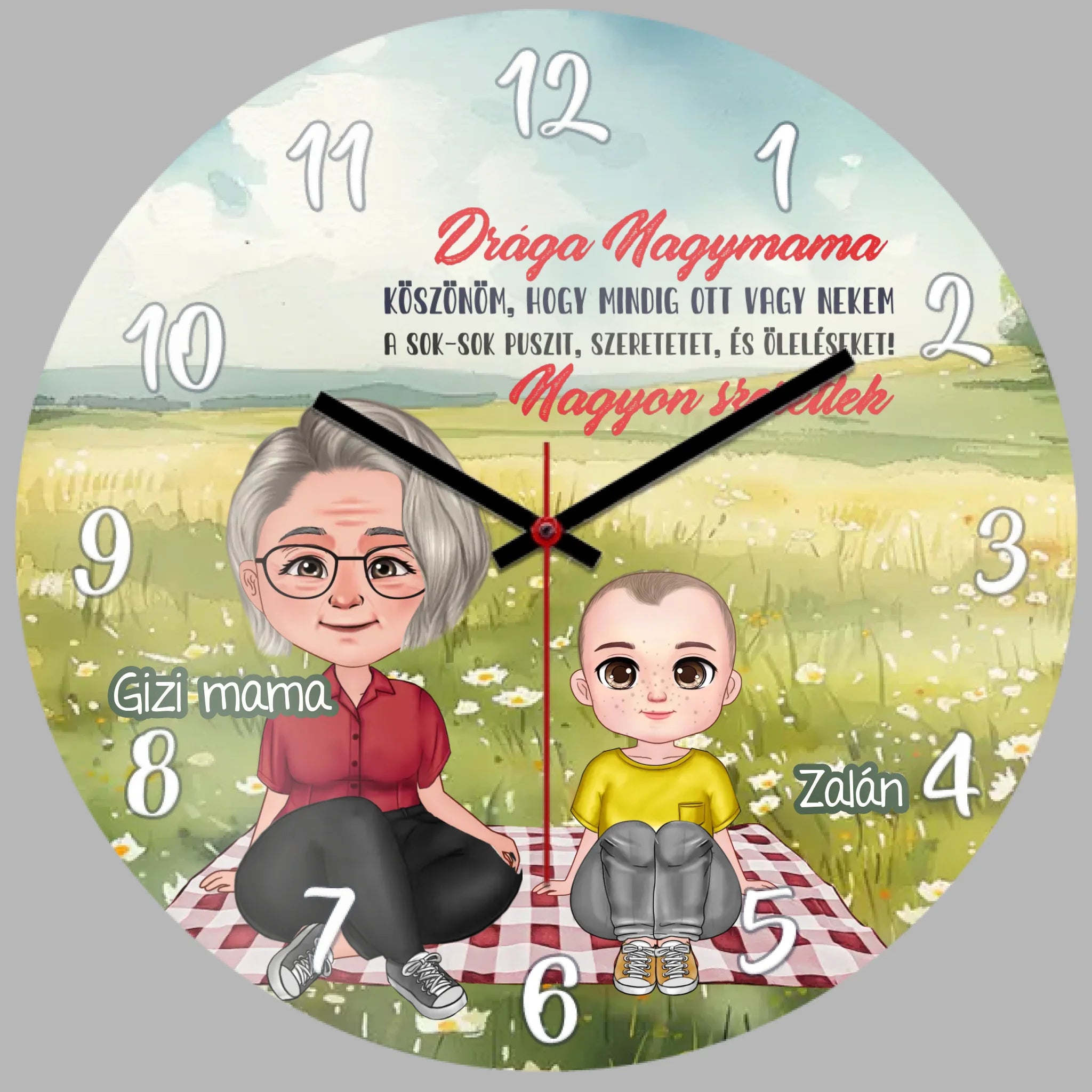 Drága Nagymama egyedi falióra- személyre szabható ajándék nagymamáknak unokákkal