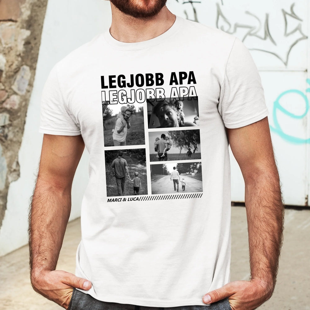 Egyedi fényképes póló apáknak - Legjobb Apa 5 fotóval és felirattal