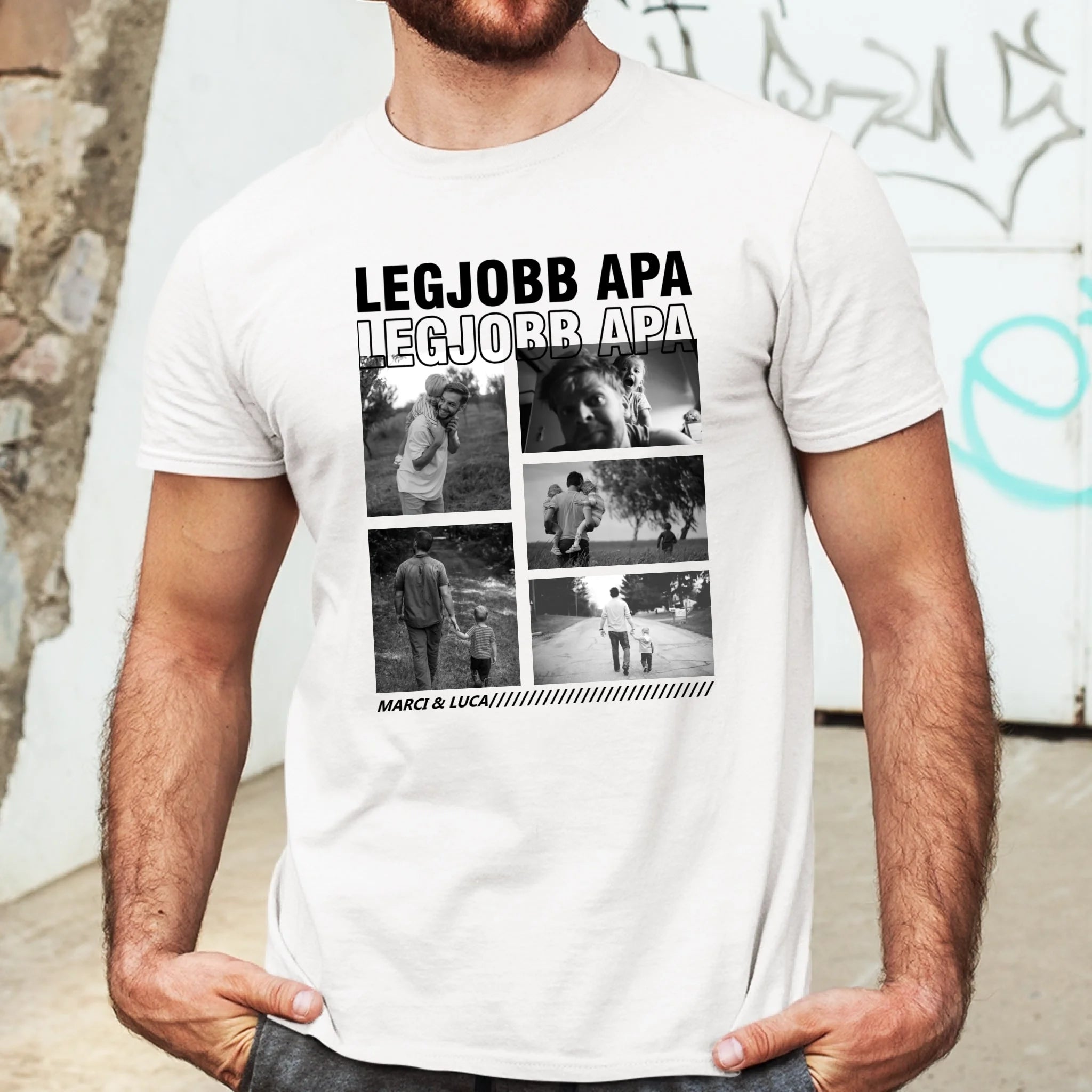 Egyedi fényképes póló apáknak - Legjobb Apa 5 fotóval és felirattal