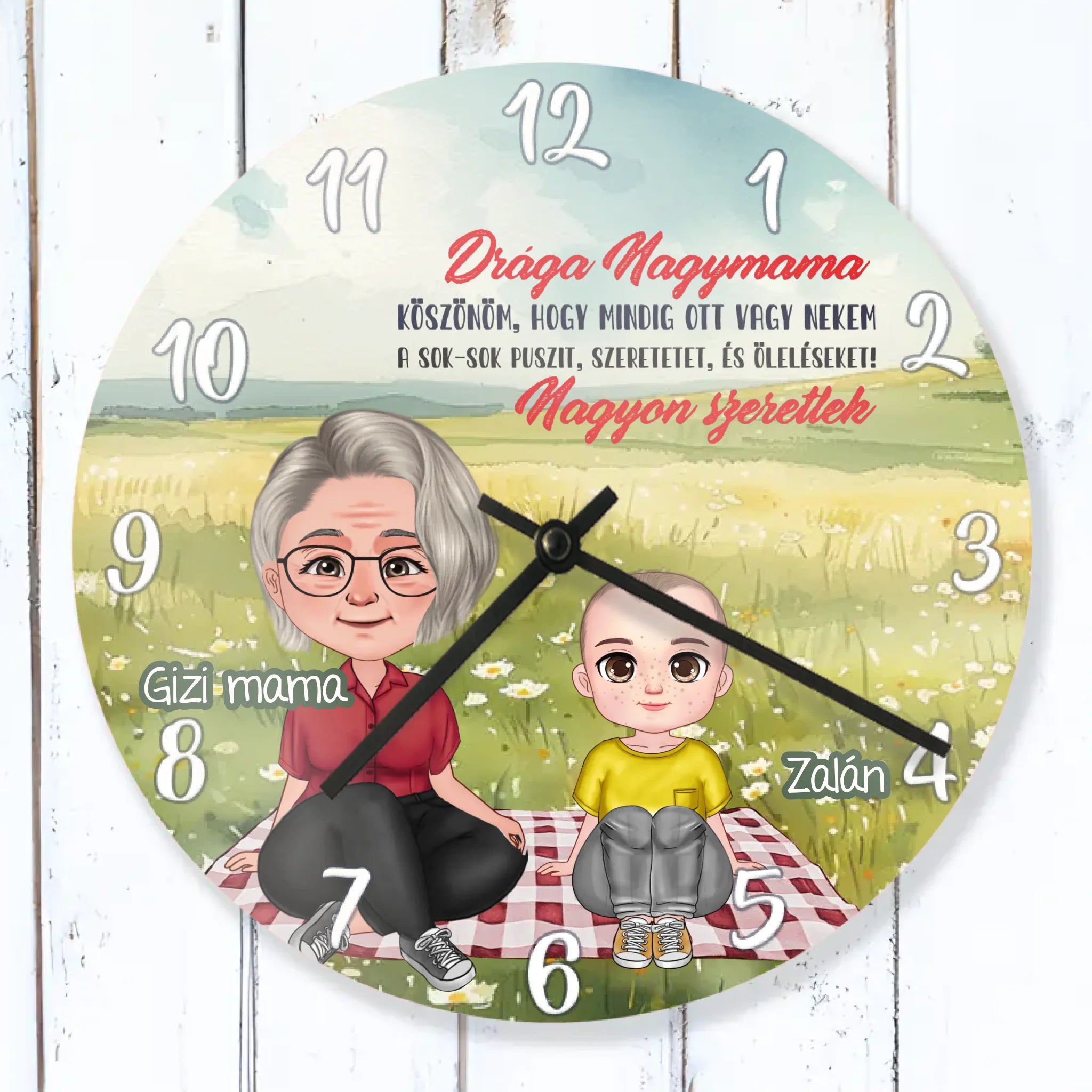 Drága Nagymama egyedi falióra- személyre szabható ajándék nagymamáknak unokákkal