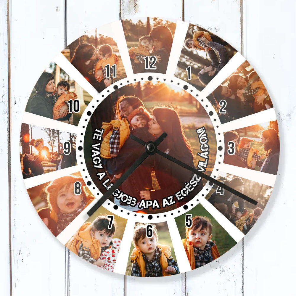 13 képes fotókollázs falióra apáknak