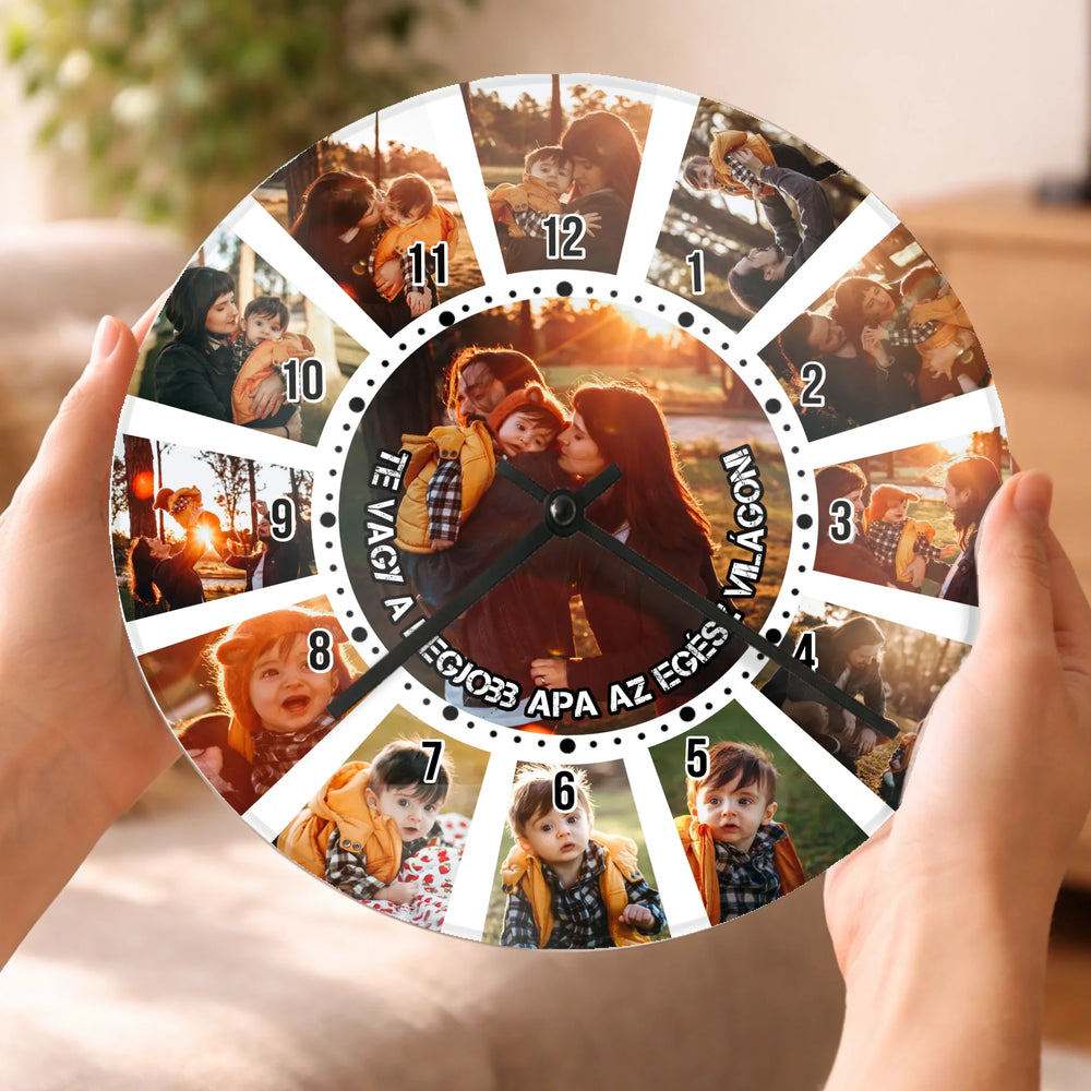 13 képes fotókollázs falióra apáknak