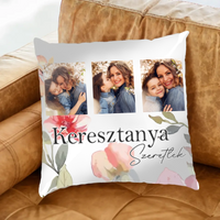 Keresztanya szeretünk - egyedi képes fullprint párna választható felirattal