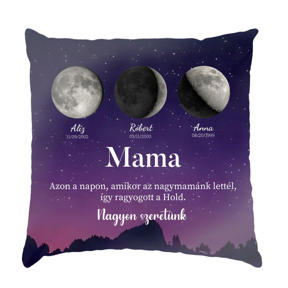 Ajándék mamának - Holdfázisos fullprint párna szerkeszthető feliratokkal