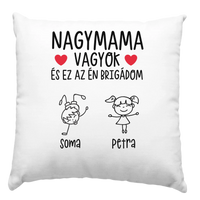 	 Ajándék Mamáknak - Nagymama brigádja fehér párna akár 6 unokával