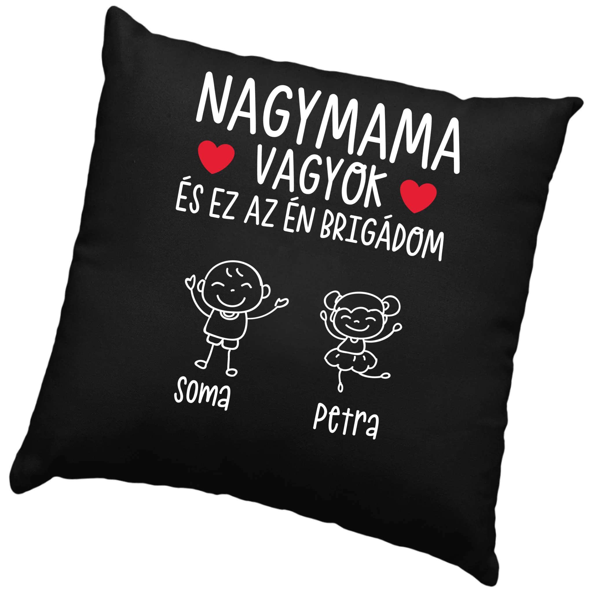 Ajándék Mamáknak - Nagymama brigádja fekete párna akár 6 unokával